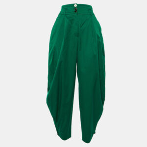 Dolce & Gabbana Green Cotton Pleat Detail Tapered Trousers M