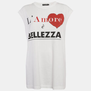 Dolce & Gabbana White Cotton L'Amore E Bellezza Printed Tank Top S