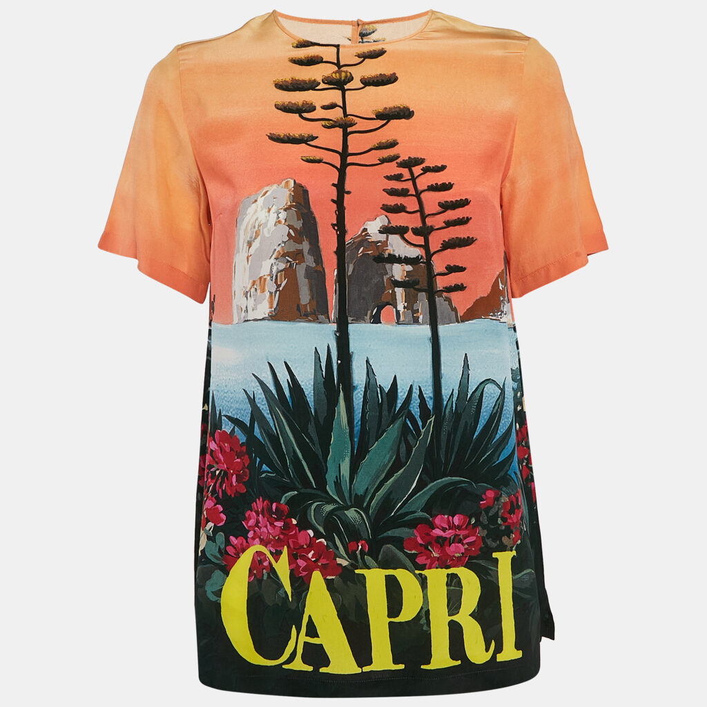 luxury-women-dolcegabbana-used-clothes-p1117458-002 Dolce & Gabbana Multicolor Capri Print Silk Top S