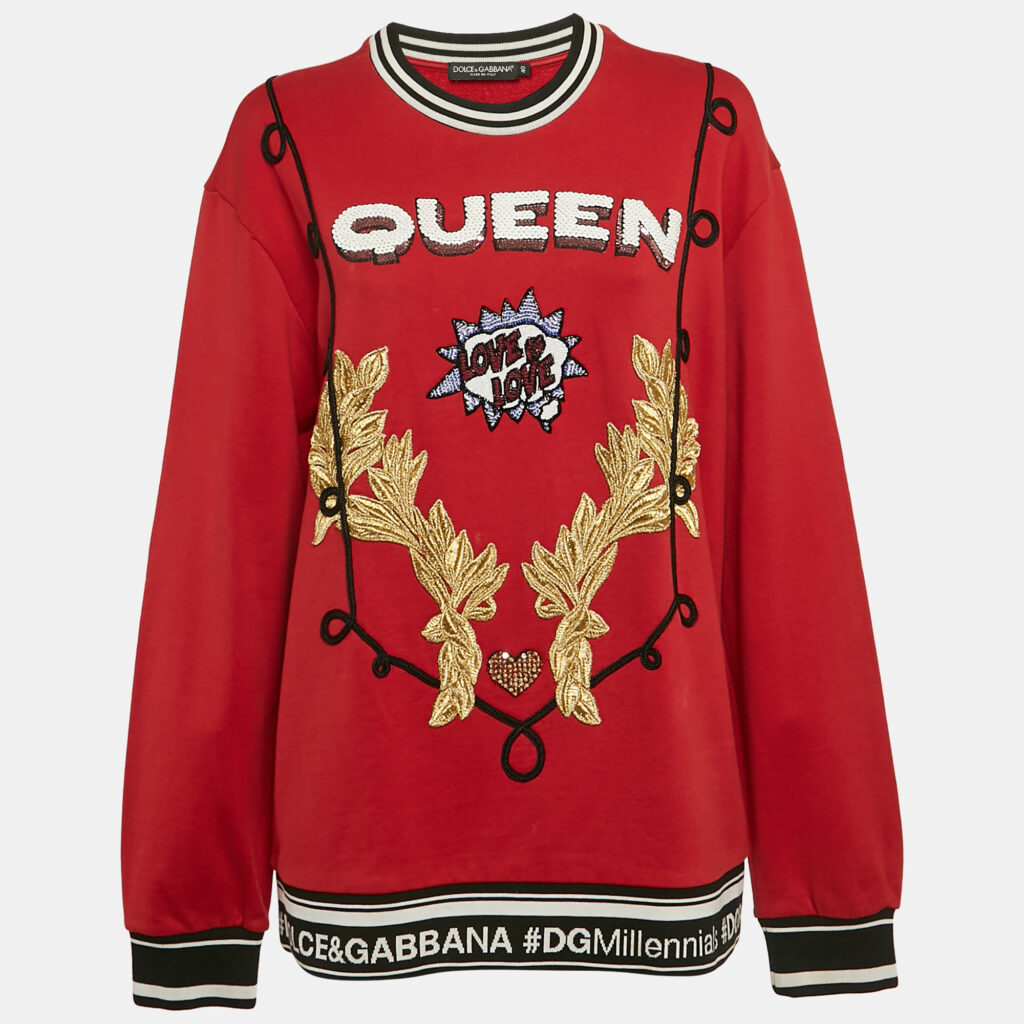luxury-women-dolcegabbana-used-clothes-p1118134-004 Dolce & Gabbana Red Queen Love Applique Cotton Sweatshirt S