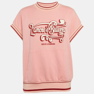 Dolce & Gabbana Pink Printed Cotton Contrast Trim Detail Crew Neck T-Shirt S