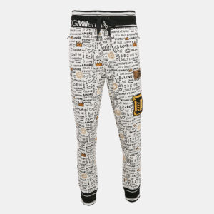 Dolce & Gabbana White Graffiti Print Jersey Cotton Knit Joggers XL
