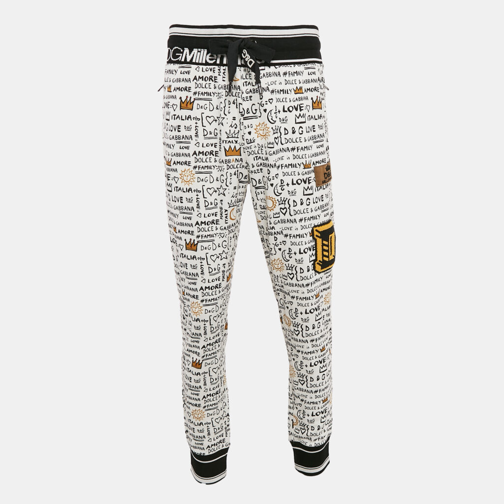 luxury-women-dolcegabbana-used-clothes-p1122157-001 Dolce & Gabbana White Graffiti Print Jersey Cotton Knit Joggers XL