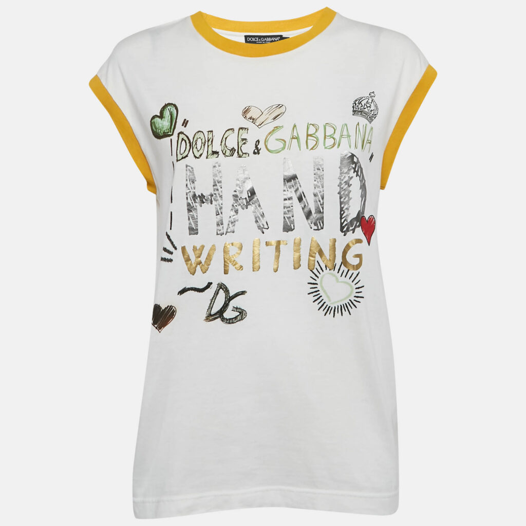 luxury-women-dolcegabbana-used-clothes-p1124644-001 Dolce & Gabbana White Printed Cotton Sleeveless T-Shirt XS