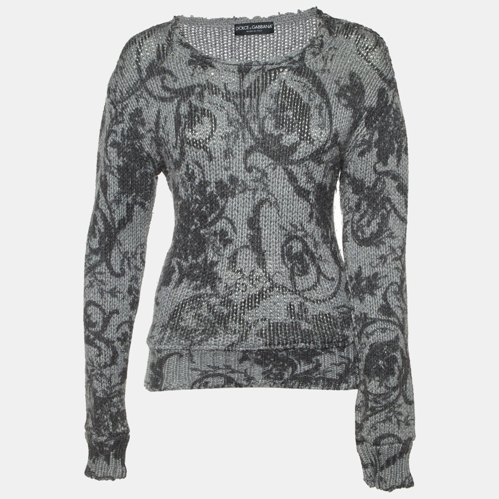 luxury-women-dolcegabbana-used-clothes-p1124951-001 Dolce & Gabbana Grey Knit Round Neck Jumper XL
