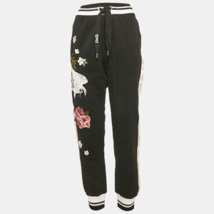 Dolce & Gabbana Black Embroidered Cotton Contrast Side Trimmed Trackpants XL