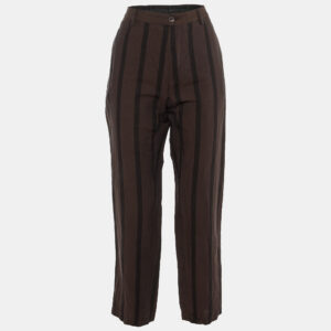 Dolce & Gabbana Brown Striped Linen Trousers M