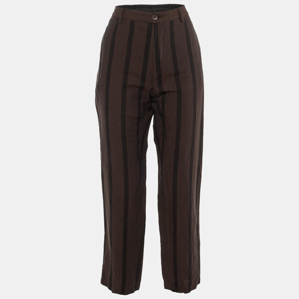 Dolce & Gabbana Brown Striped Linen Trousers M