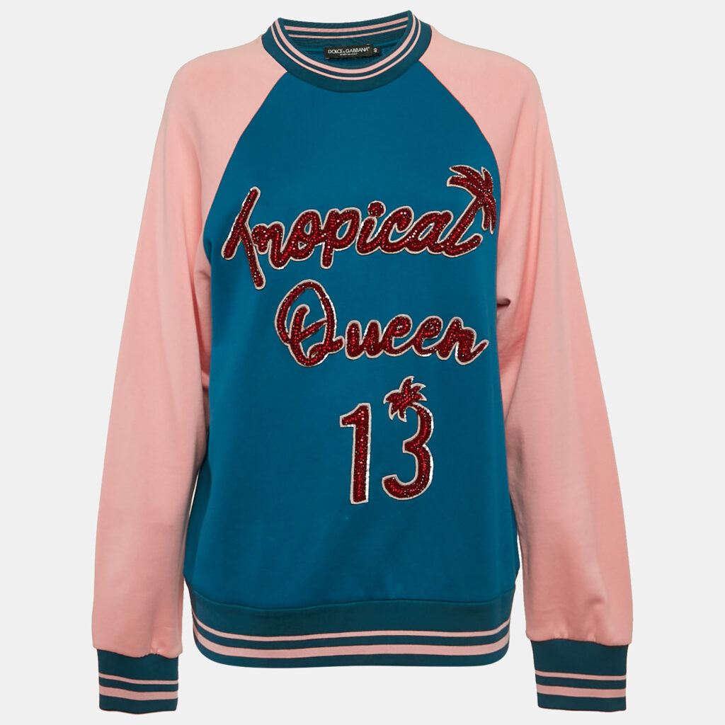 luxury-women-dolcegabbana-used-clothes-p1129789-002 Dolce & Gabbana Blue/Pink Embroidered Cotton Sweatshirt S