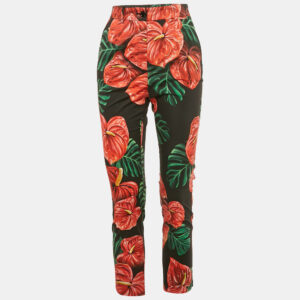 Dolce & Gabbana Black/Red Anthurium Print Cotton Trousers S