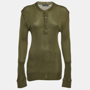 Dolce & Gabbana Khaki Green Rib Knit Long Sleeve Top L
