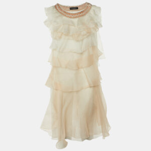 Dolce & Gabbana white & Pink Organza Ruffled Mini Dress S