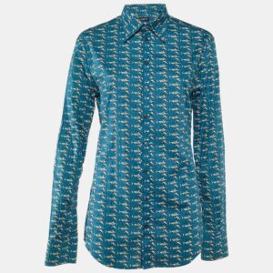 Dolce & Gabbana Blue Printed Cotton Sicilia Button Front Shirt M