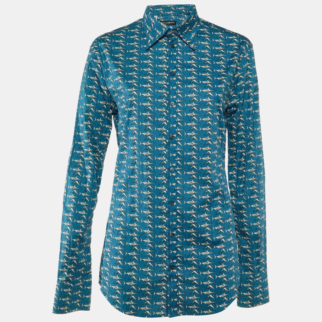 luxury-women-dolcegabbana-used-clothes-p1132778-002 Dolce & Gabbana Blue Printed Cotton Sicilia Button Front Shirt M