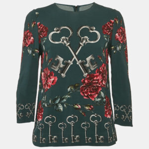 Dolce & Gabbana Green Key & Floral Print Crepe Top S