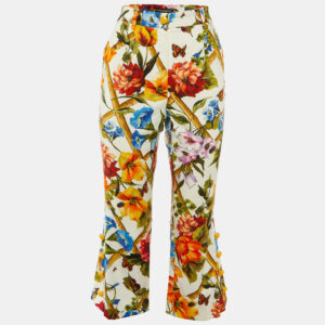 Dolce & Gabbana White Printed Cotton Wide Leg Trousers M