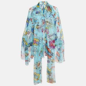 Dolce & Gabbana Blue Comic Print Silk Blouse S