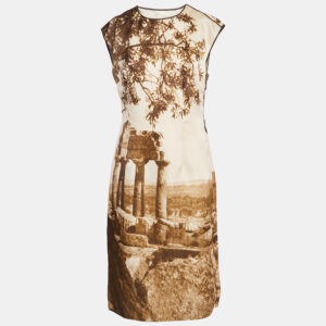 Dolce & Gabbana Beige Digital Greek Temple Print Silk Sleeveless Midi Dress M