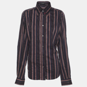 Dolce & Gabbana Purple/Navy Blue Stripe Cotton Blend Shirt L