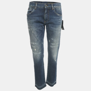Dolce & Gabbana Navy Blue Distressed Denim Capri Jeans 32" L