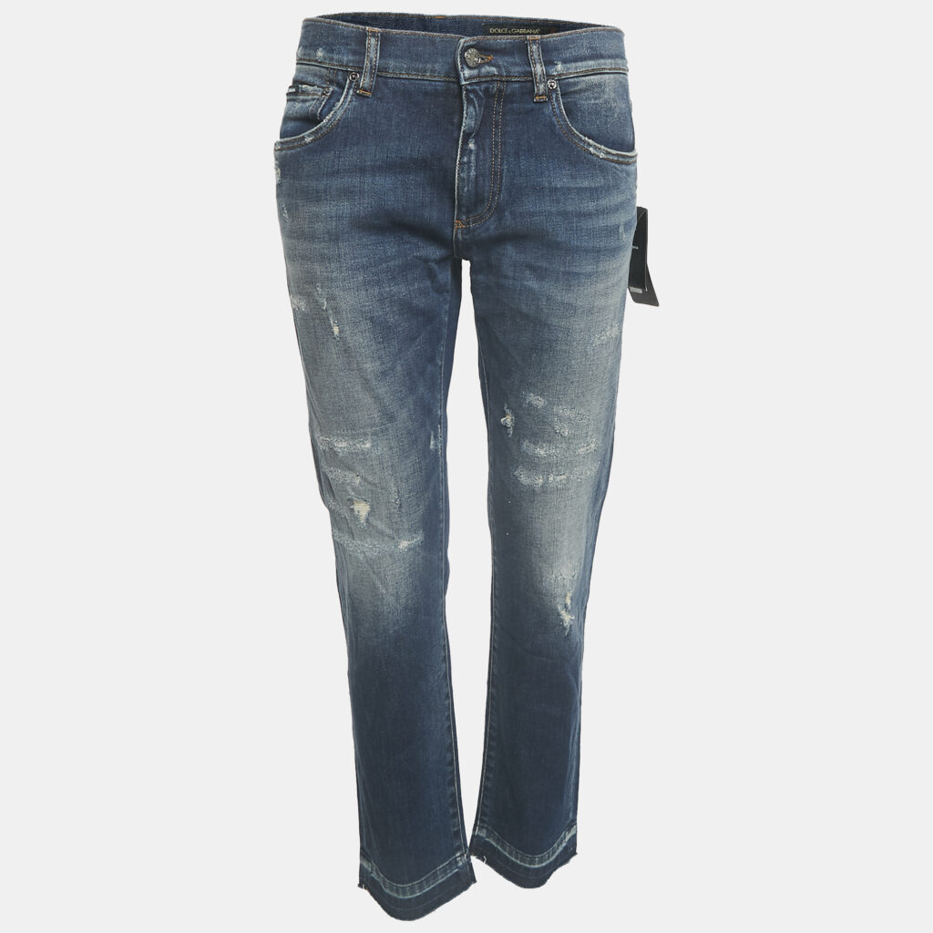luxury-women-dolcegabbana-used-clothes-p1139339-002 Dolce & Gabbana Navy Blue Distressed Denim Capri Jeans 32" L
