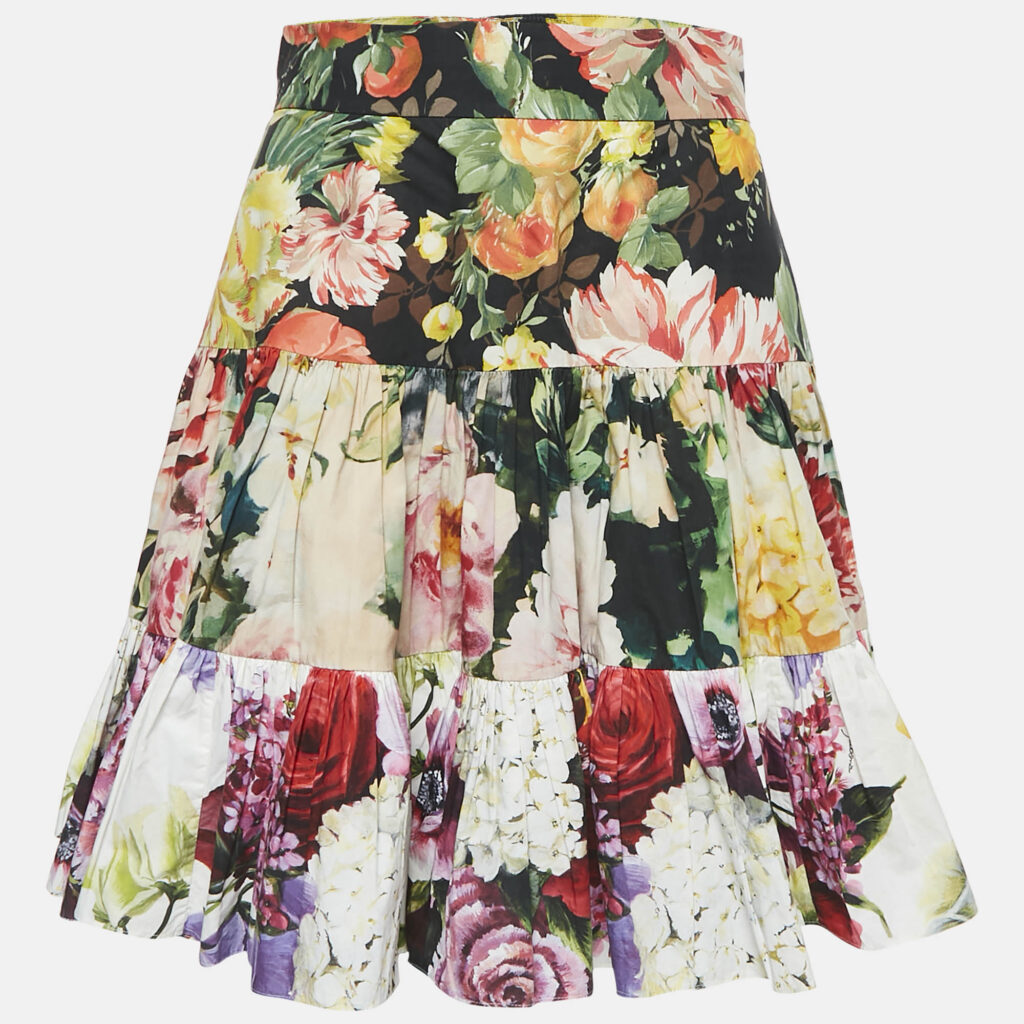 luxury-women-dolcegabbana-used-clothes-p1141841-005 Dolce & Gabbana Multicolor Floral Print Cotton Tiered Mini Skirt S