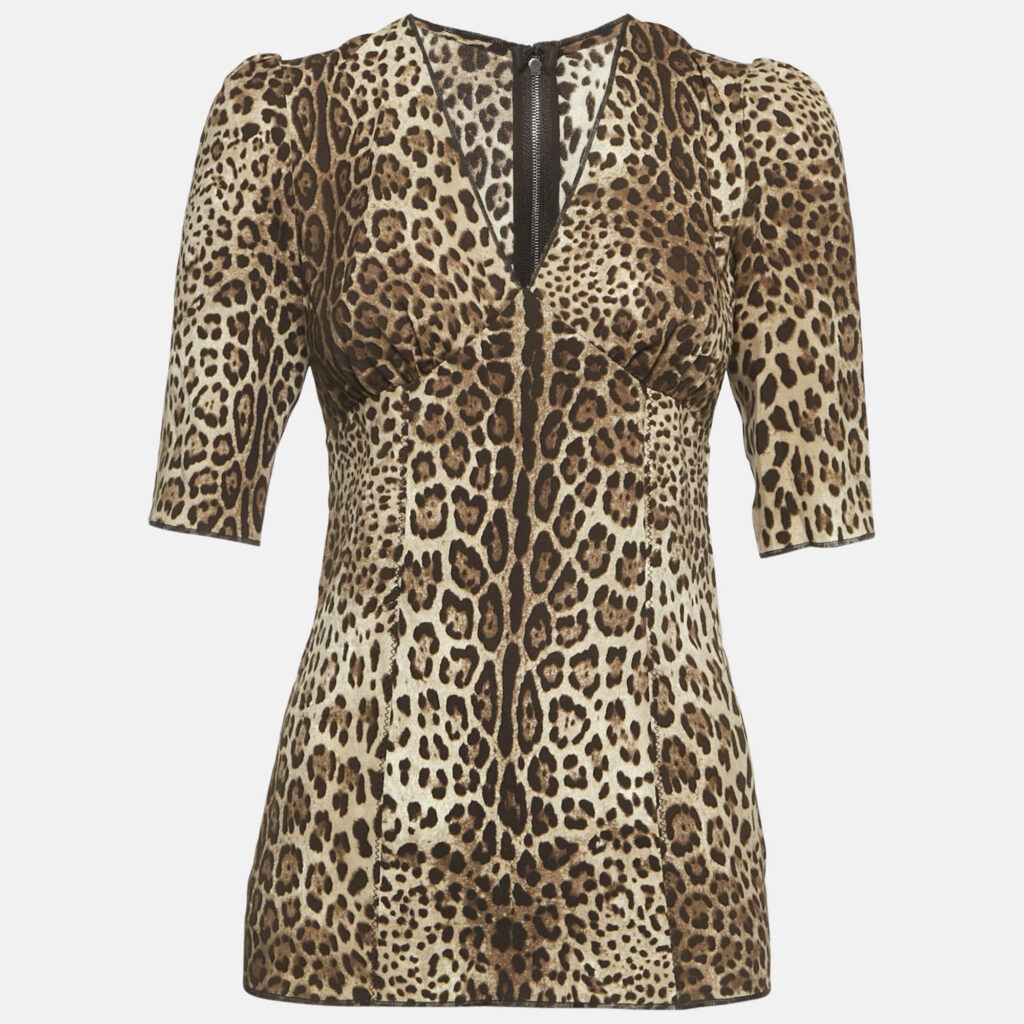 luxury-women-dolcegabbana-used-clothes-p1142049-003 Dolce & Gabbana Brown Leopard Print Silk Blouse S