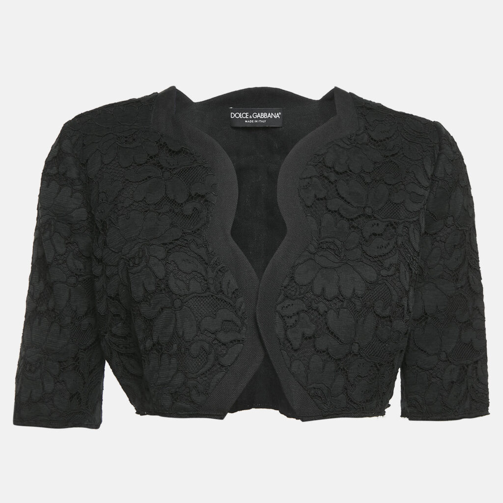 luxury-women-dolcegabbana-used-clothes-p1142755-001 Dolce & Gabbana Black Corded Lace Open Front Cropped Jacket M