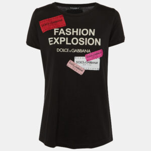 Dolce & Gabbana Black Printed Cotton Logo Patch Detail T-Shirt S