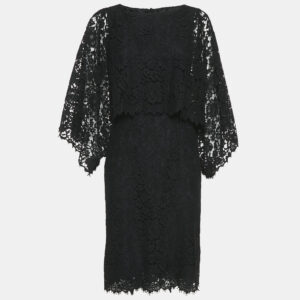 Dolce & Gabbana Black Lace Cape Detail Midi Dress M