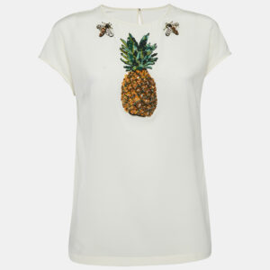 Dolce & Gabbana Off-White Embellished Silk Top S