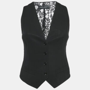Dolce & Gabbana Black Lace and Viscose Button Front Vest S