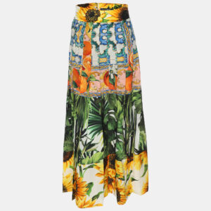 Dolce & Gabbana Multicolor Patchwork Printed Silk Pleated Midi Skirt S