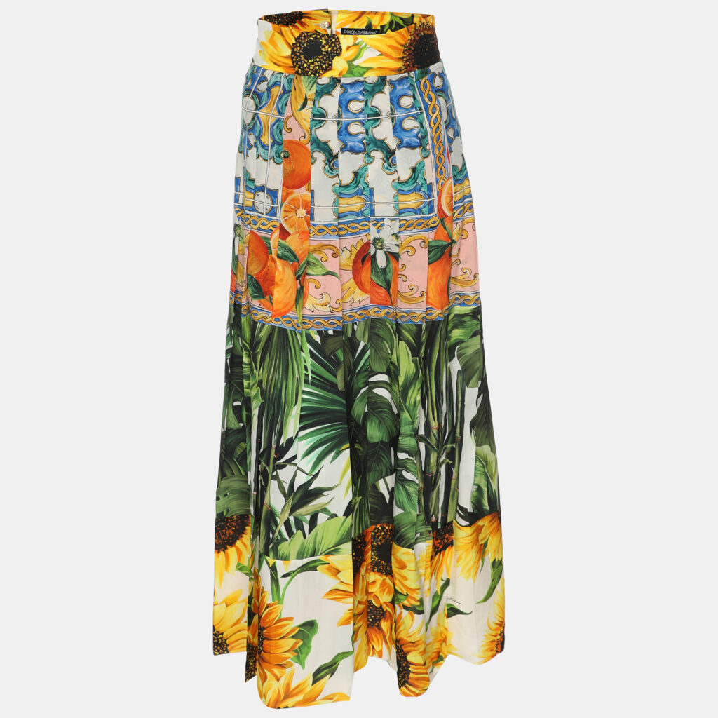 luxury-women-dolcegabbana-used-clothes-p1146427-004 Dolce & Gabbana Multicolor Patchwork Printed Silk Pleated Midi Skirt S