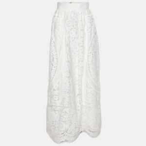 Dolce & Gabbana White Embroidered Cotton Maxi Skirt M