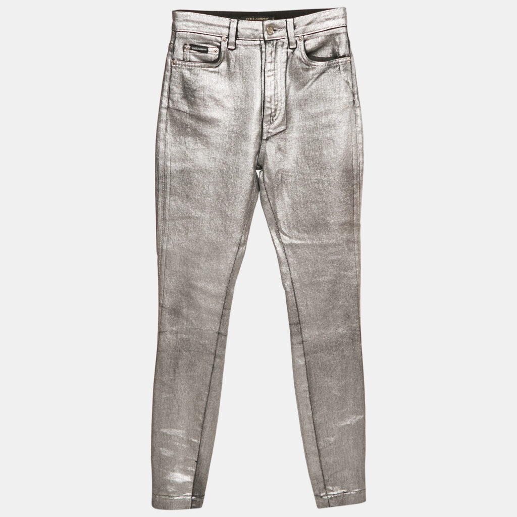 Dolce & Gabbana Silver Coated Skinny Jeans S Waist 26"