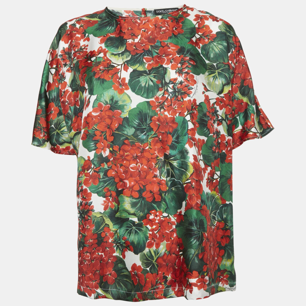 Dolce & Gabbana Red Floral Print Silk Blouse L