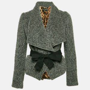 Dolce & Gabbana Grey Wool Open Drape Collar Jacket S