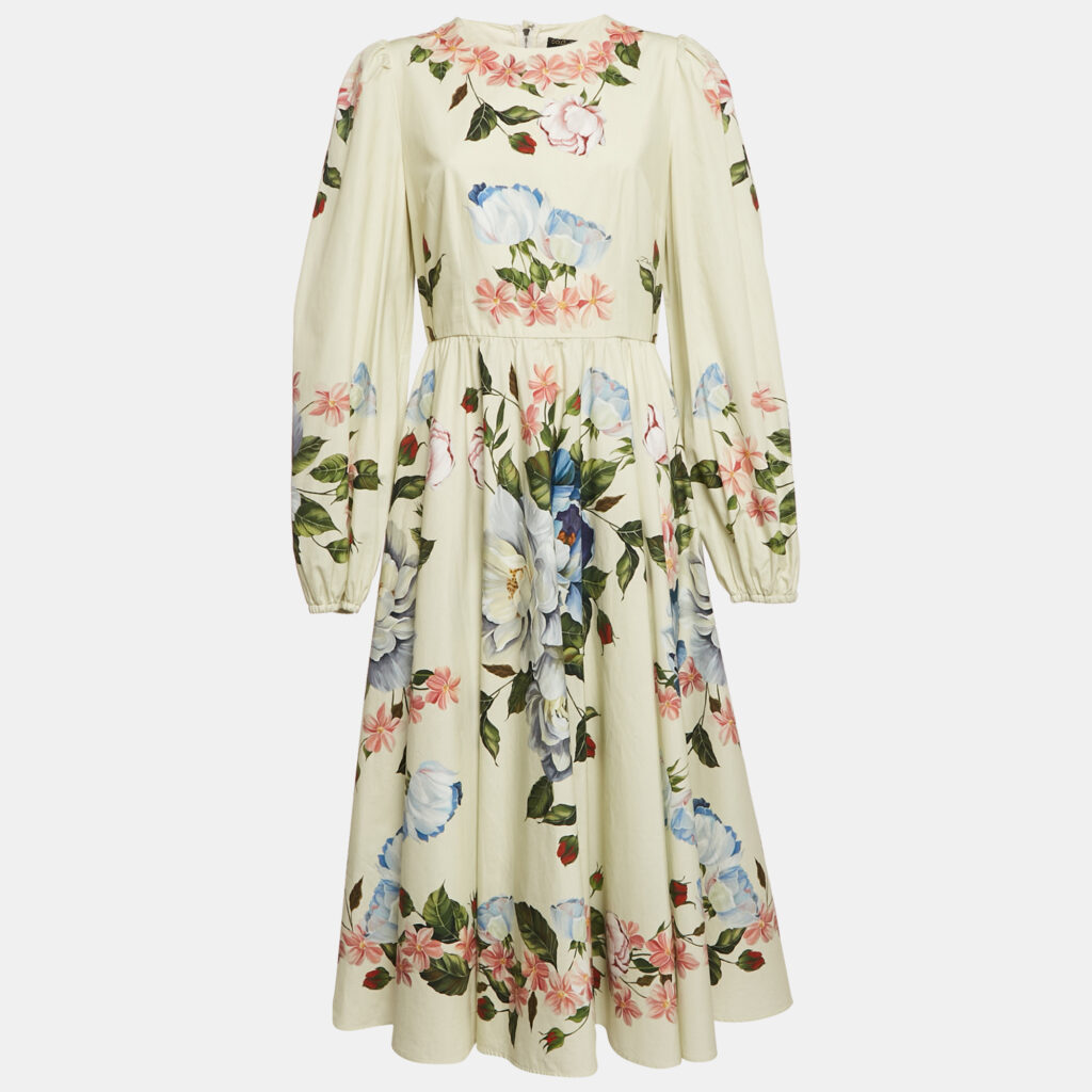 luxury-women-dolcegabbana-used-clothes-p1151053-005 Dolce & Gabbana Light Green Floral Print Cotton Midi Dress L