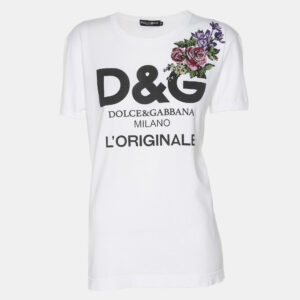 Dolce & Gabbana White Cotton Logo Print T-Shirt S