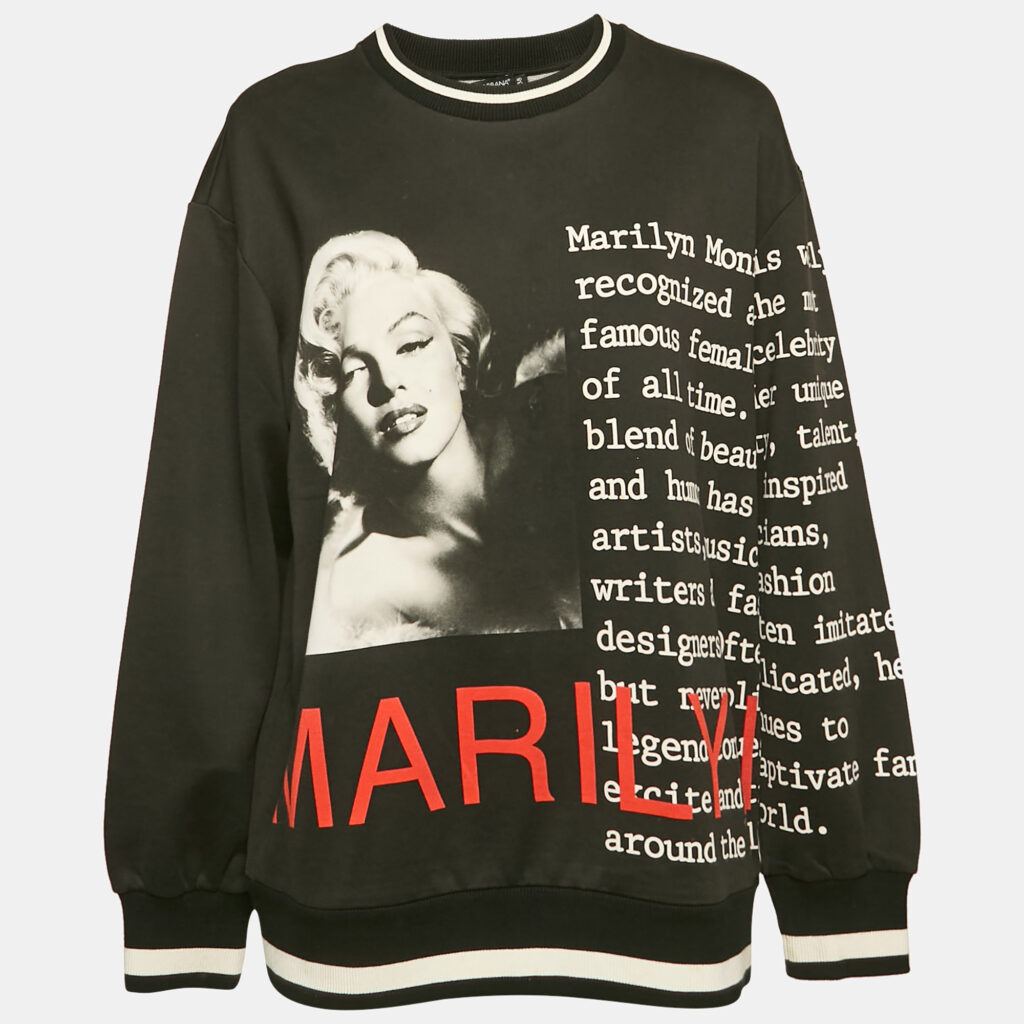 luxury-women-dolcegabbana-used-clothes-p1152506-004 Dolce & Gabbana Black Marilyn Monroe Print Cotton Oversized Sweatshirt S
