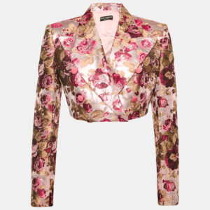 Dolce & Gabbana Pink Floral Lurex Jacquard Crop Jacket M