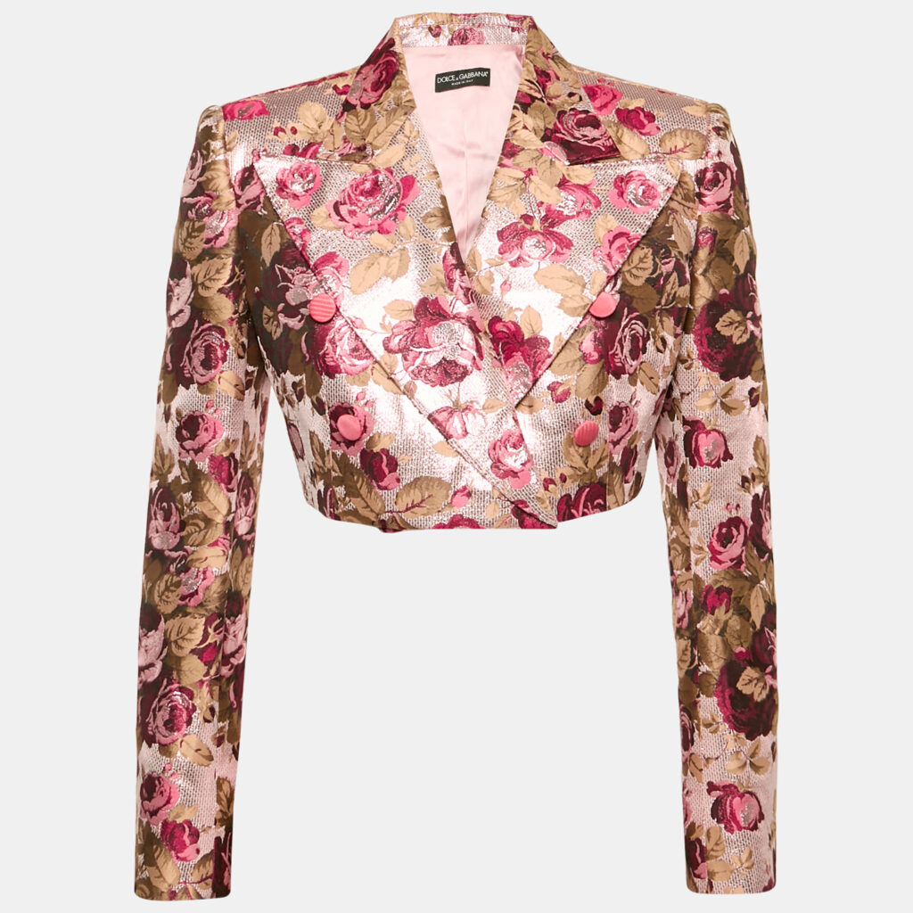 luxury-women-dolcegabbana-used-clothes-p1153152-002 Dolce & Gabbana Pink Floral Lurex Jacquard Crop Jacket M