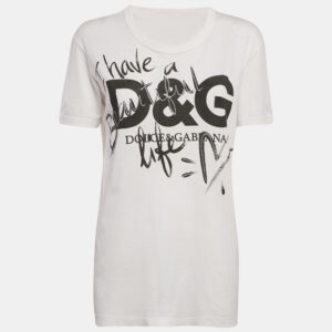 Dolce & Gabbana White Logo Print Cotton Crew Neck T-Shirt S