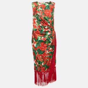 Dolce & Gabbana Multicolor Floral Print Silk Tasseled Sleeveless Dress S