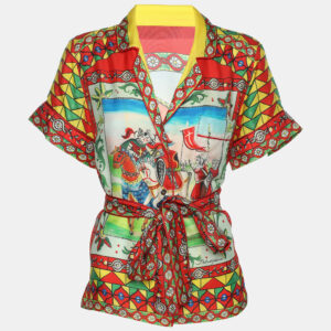 dolce & gabbana multicolor carretto printed silk belted top s