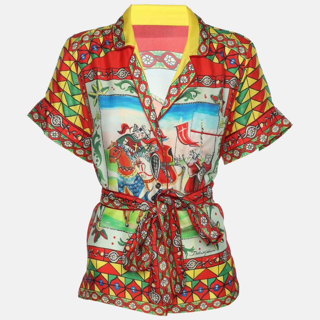 luxury-women-dolcegabbana-used-clothes-p1159028-003.jpg Dolce & Gabbana Multicolor Carretto Printed Silk Belted Top S