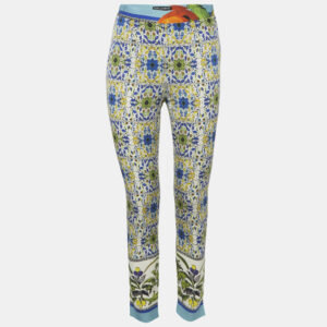 Dolce & Gabbana Multicolor Majolica Printed Stretch Silk Trousers S