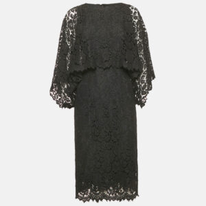 Dolce & Gabbana Black Lace Faux Cape Detail Midi Dress S