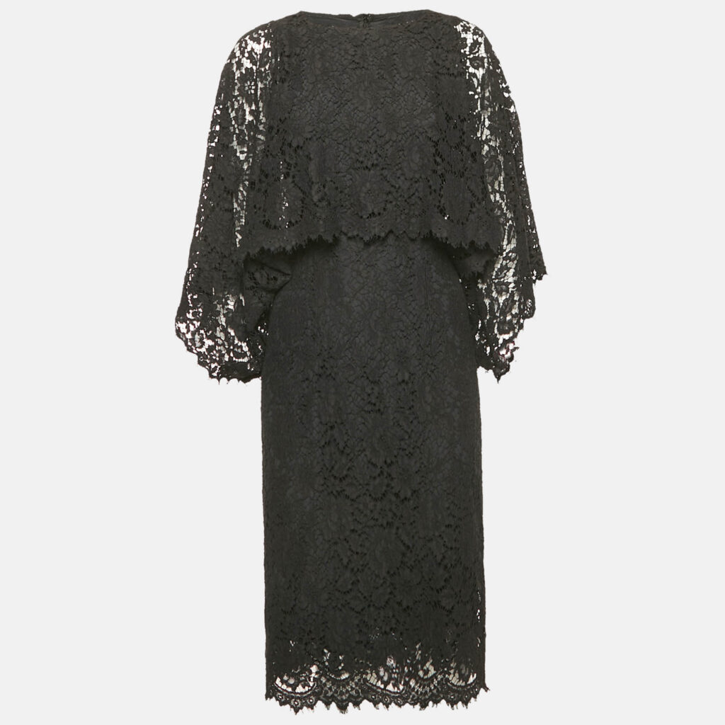 luxury-women-dolcegabbana-used-clothes-p1161697-002 Dolce & Gabbana Black Lace Faux Cape Detail Midi Dress S